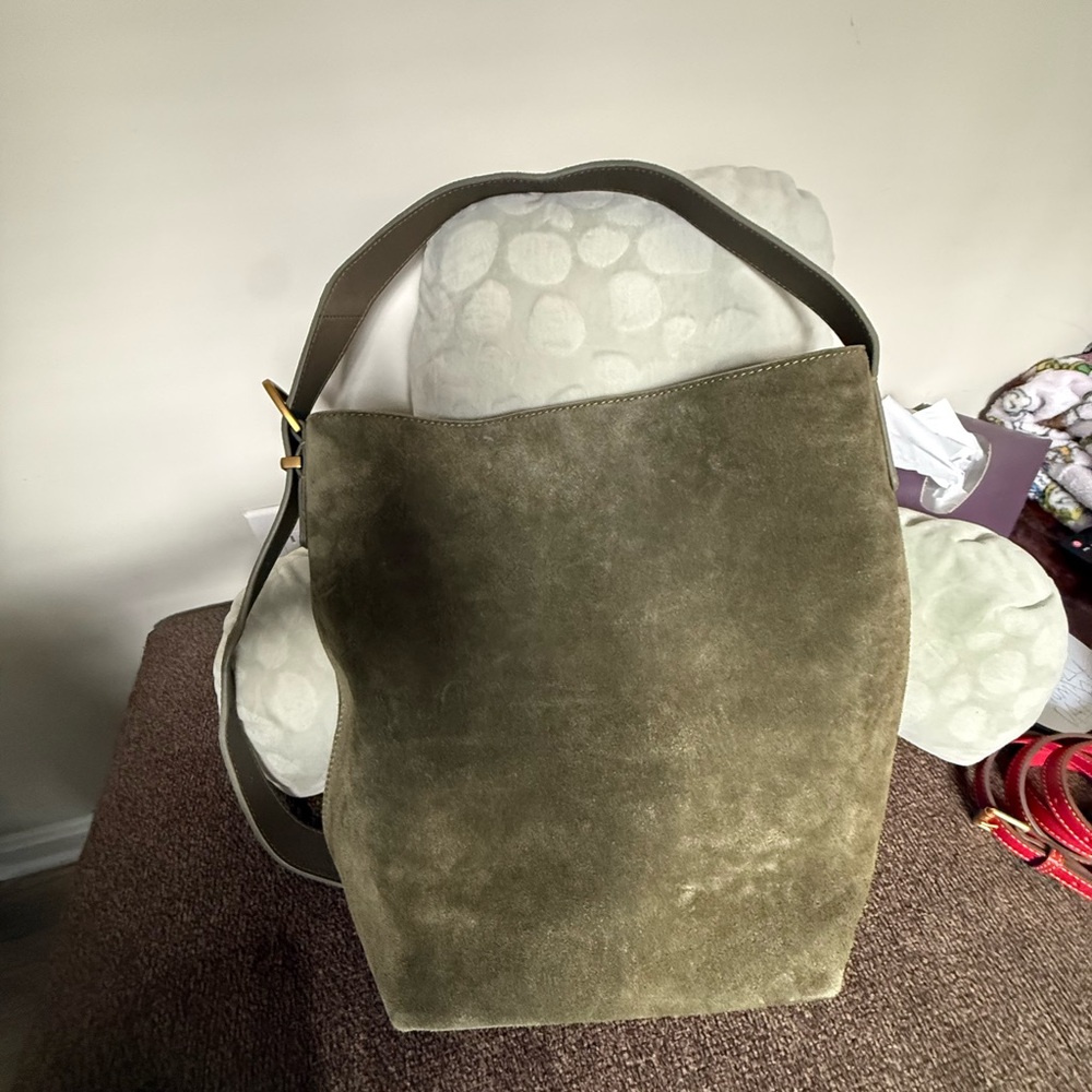 Margot Olive Green Suede Shoulder Bag - Picture 4 of 6
